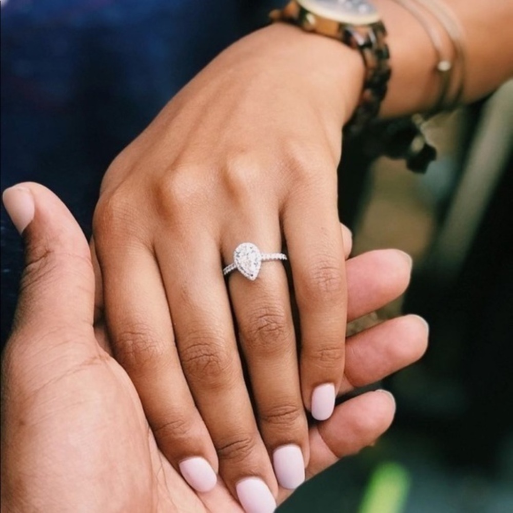 Silver Plated Water Drop CZ Ring